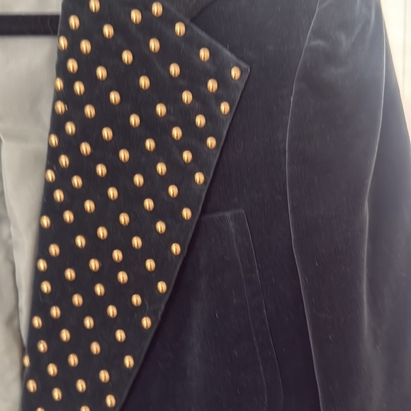 VINTAGE Dark green velvet Blazer with Gold Stud and emerald button accent M/40 - Picture 3 of 6